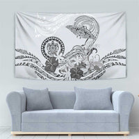 Polynesian Manta Ray Tapestry Gray Floral Turtle Tattoo - Polynesian Pride