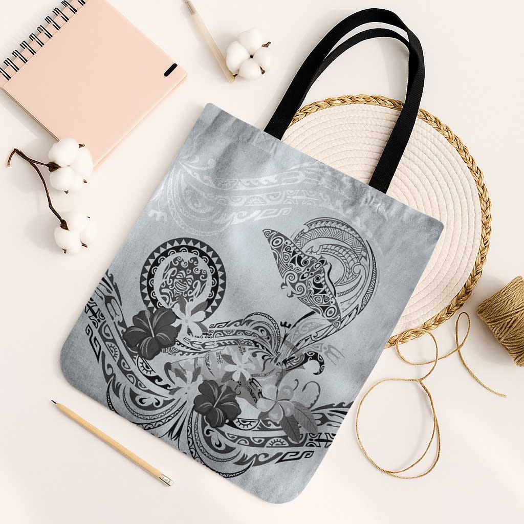 Polynesian Manta Ray Tote Bag Gray Floral Turtle Tattoo - Polynesian Pride