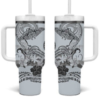 Polynesian Manta Ray Tumbler With Handle Gray Floral Turtle Tattoo - Polynesian Pride