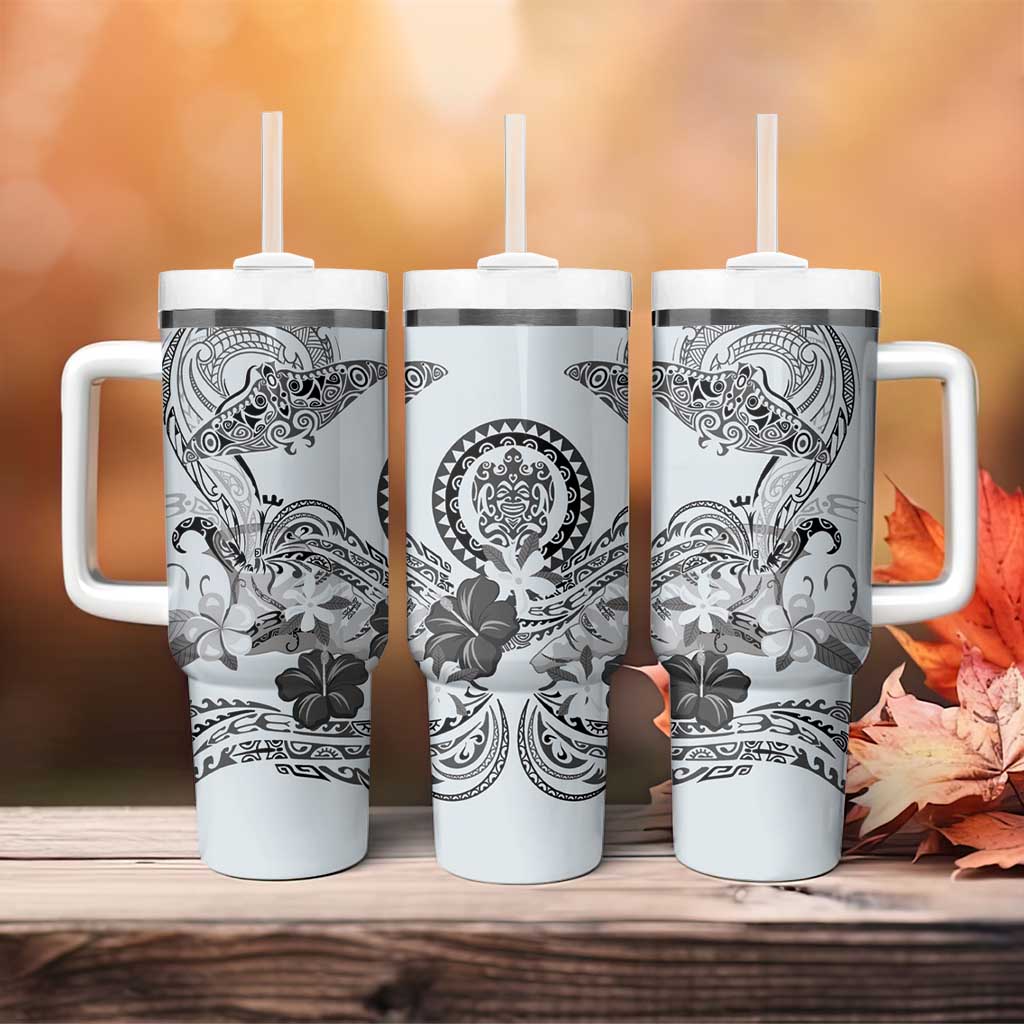 Polynesian Manta Ray Tumbler With Handle Gray Floral Turtle Tattoo - Polynesian Pride