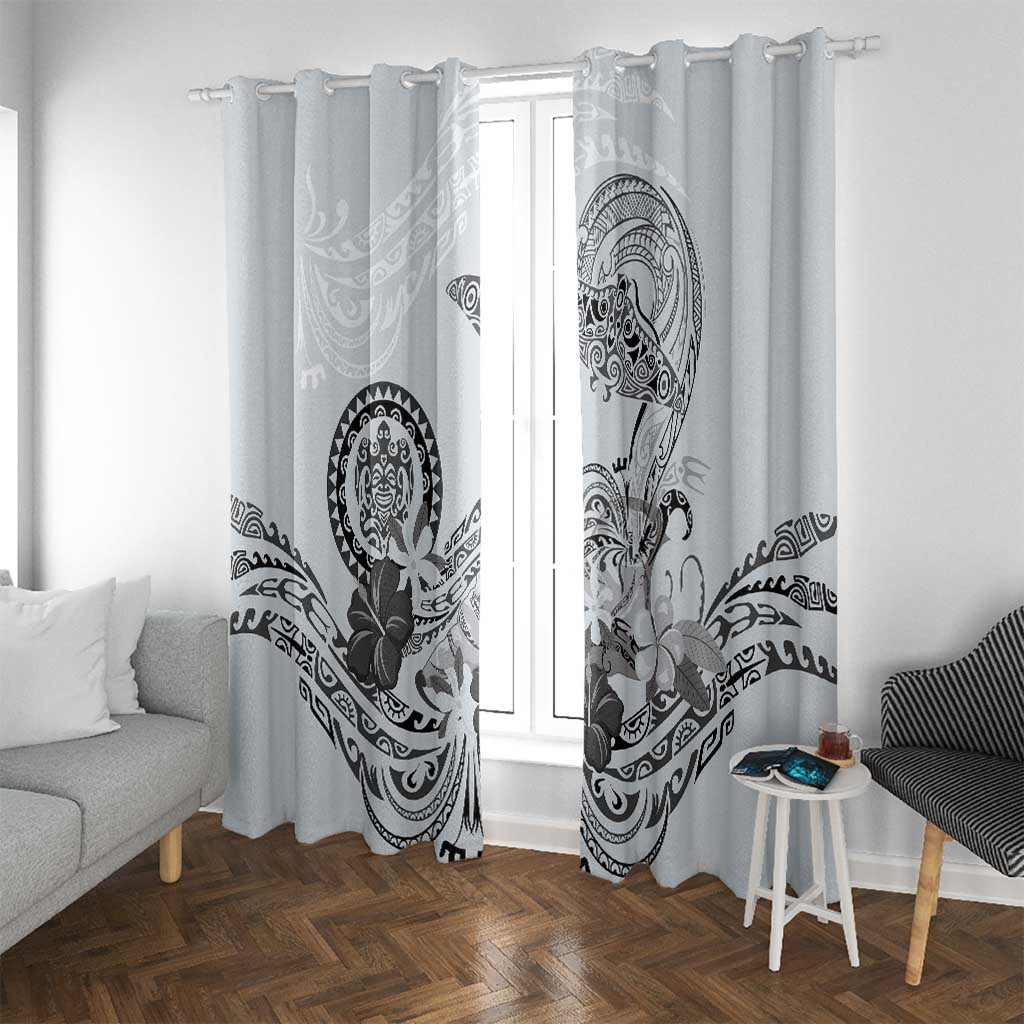Polynesian Manta Ray Window Curtain Gray Floral Turtle Tattoo - Polynesian Pride