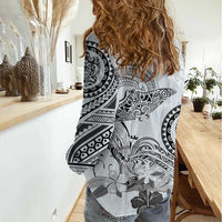 Polynesian Manta Ray Women Casual Shirt Gray Floral Turtle Tattoo - Polynesian Pride