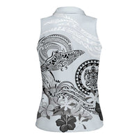 Polynesian Manta Ray Women Sleeveless Polo Shirt Gray Floral Turtle Tattoo - Polynesian Pride