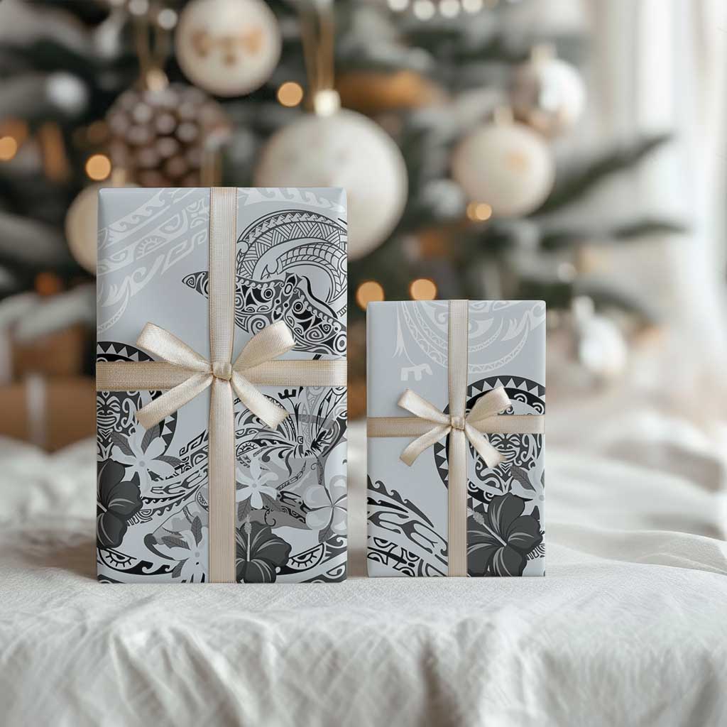 Polynesian Manta Ray Wrapping Paper Gray Floral Turtle Tattoo - Polynesian Pride
