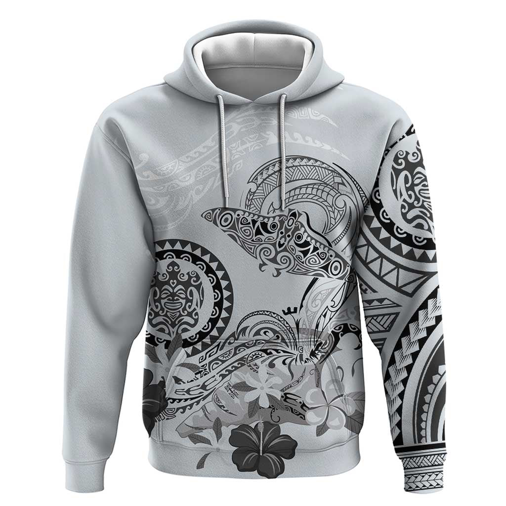 Polynesian Manta Ray Zip Hoodie Gray Floral Turtle Tattoo - Polynesian Pride