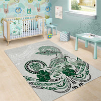 Polynesian Manta Ray Area Rug Green Floral Turtle Tattoo - Polynesian Pride