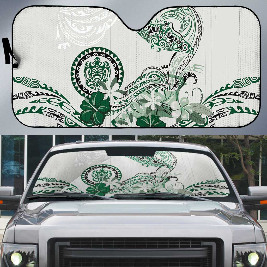 Polynesian Manta Ray Auto Sun Shade Green Floral Turtle Tattoo - Polynesian Pride