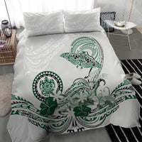 Polynesian Manta Ray Bedding Set Green Floral Turtle Tattoo - Polynesian Pride