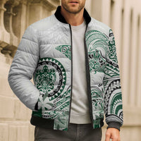 Polynesian Manta Ray Bomber Puffer Jacket Green Floral Turtle Tattoo - Polynesian Pride