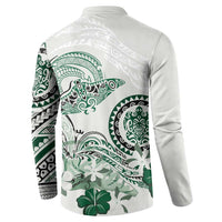 Polynesian Manta Ray Button Sweatshirt Green Floral Turtle Tattoo - Polynesian Pride