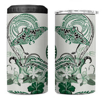 Polynesian Manta Ray 4 in 1 Can Cooler Tumbler Green Floral Turtle Tattoo - Polynesian Pride