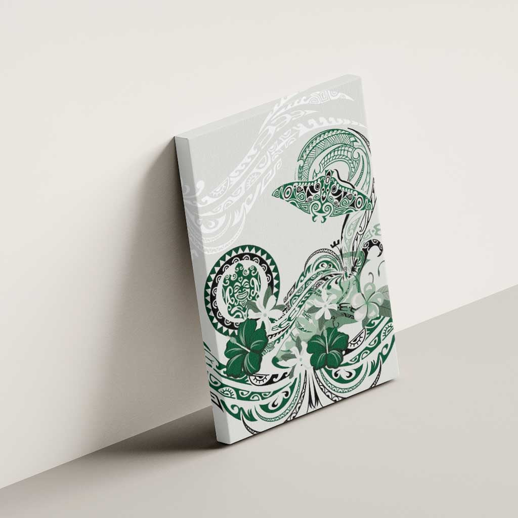 Polynesian Manta Ray Canvas Wall Art Green Floral Turtle Tattoo - Polynesian Pride