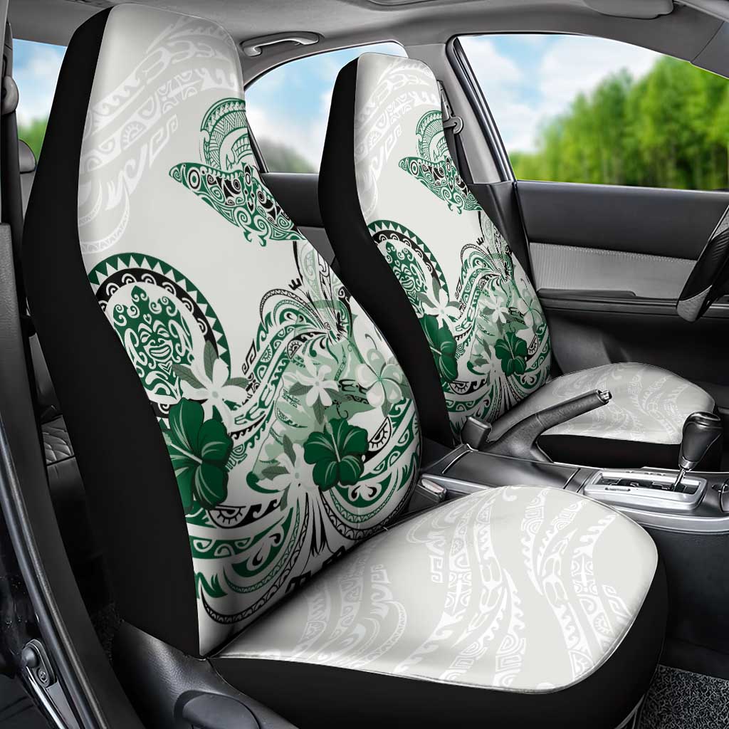 Polynesian Manta Ray Car Seat Cover Green Floral Turtle Tattoo - Polynesian Pride