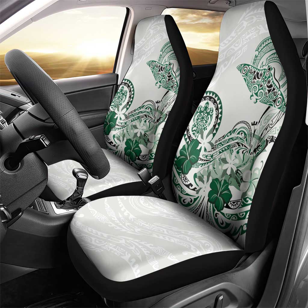 Polynesian Manta Ray Car Seat Cover Green Floral Turtle Tattoo - Polynesian Pride