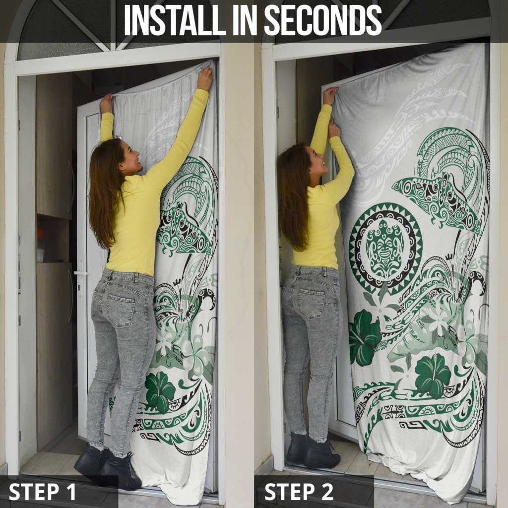 Polynesian Manta Ray Door Cover Green Floral Turtle Tattoo - Polynesian Pride