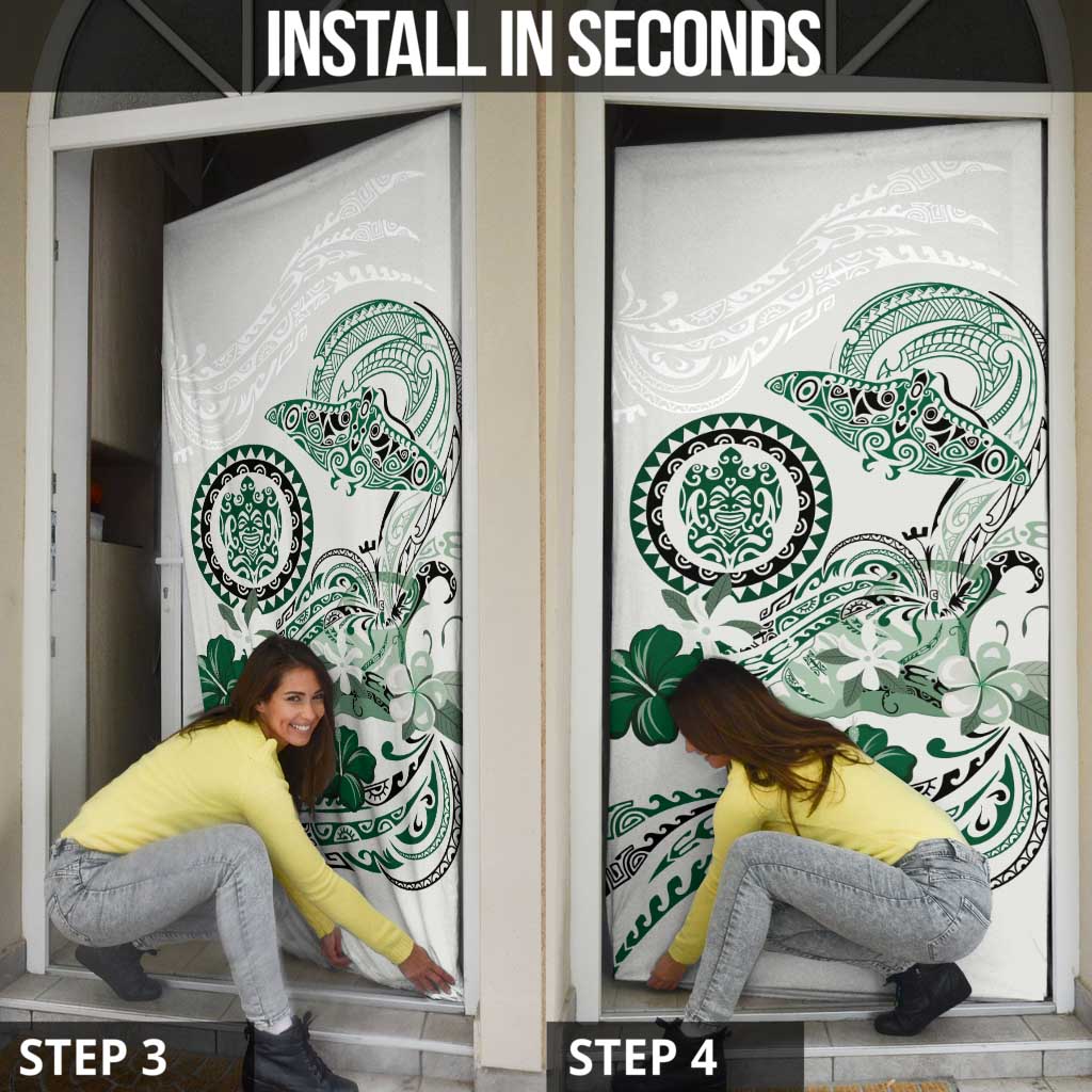 Polynesian Manta Ray Door Cover Green Floral Turtle Tattoo - Polynesian Pride