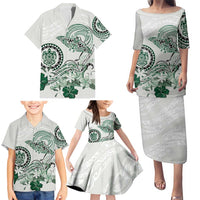 Polynesian Manta Ray Family Matching Puletasi and Hawaiian Shirt Green Floral Turtle Tattoo - Polynesian Pride