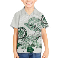 Polynesian Manta Ray Family Matching Short Sleeve Bodycon Dress and Hawaiian Shirt Green Floral Turtle Tattoo - Polynesian Pride