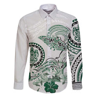 Polynesian Manta Ray Family Matching Summer Maxi Dress and Hawaiian Shirt Green Floral Turtle Tattoo - Polynesian Pride