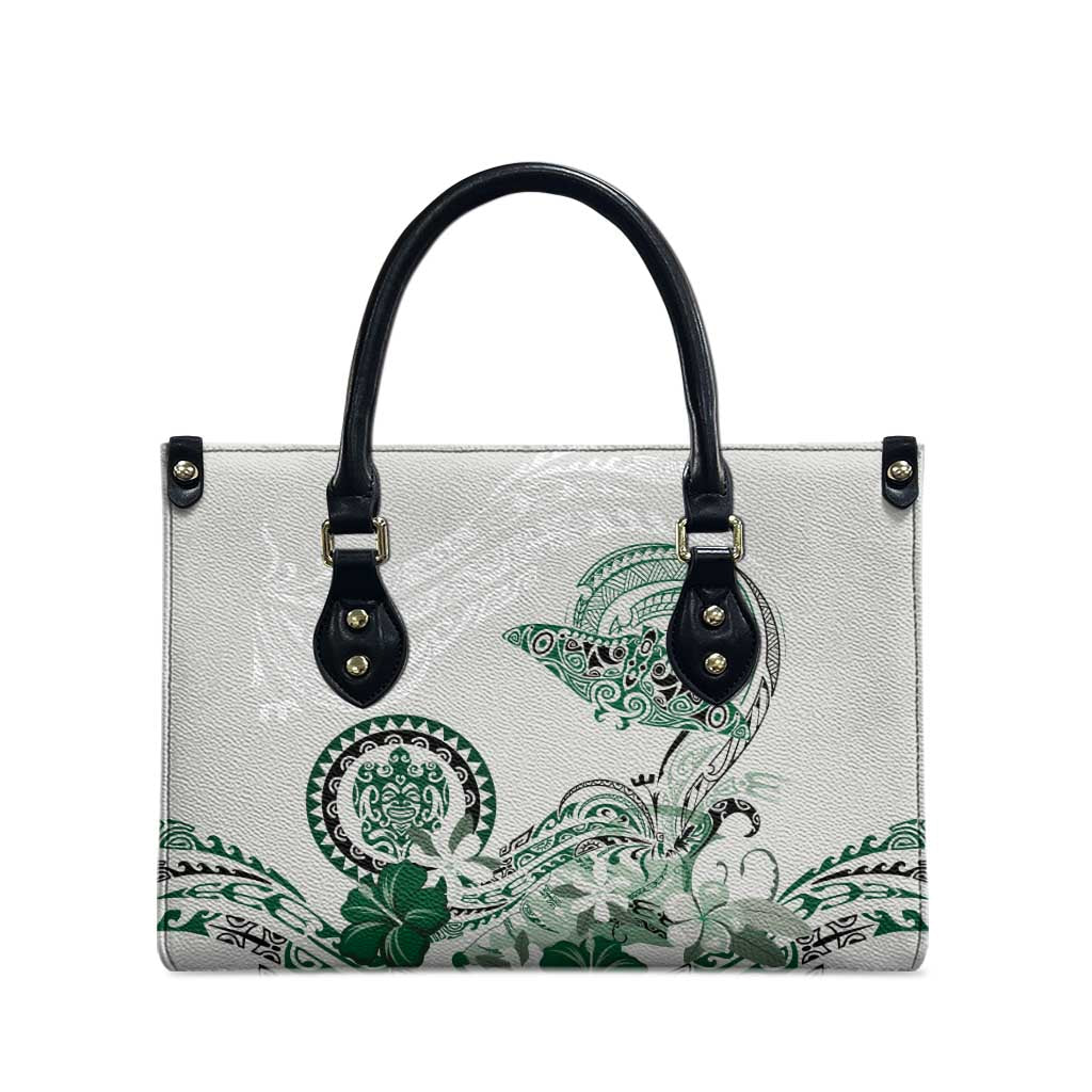 Polynesian Manta Ray Leather Bag Green Floral Turtle Tattoo - Polynesian Pride