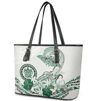 Polynesian Manta Ray Leather Tote Bag Green Floral Turtle Tattoo - Polynesian Pride
