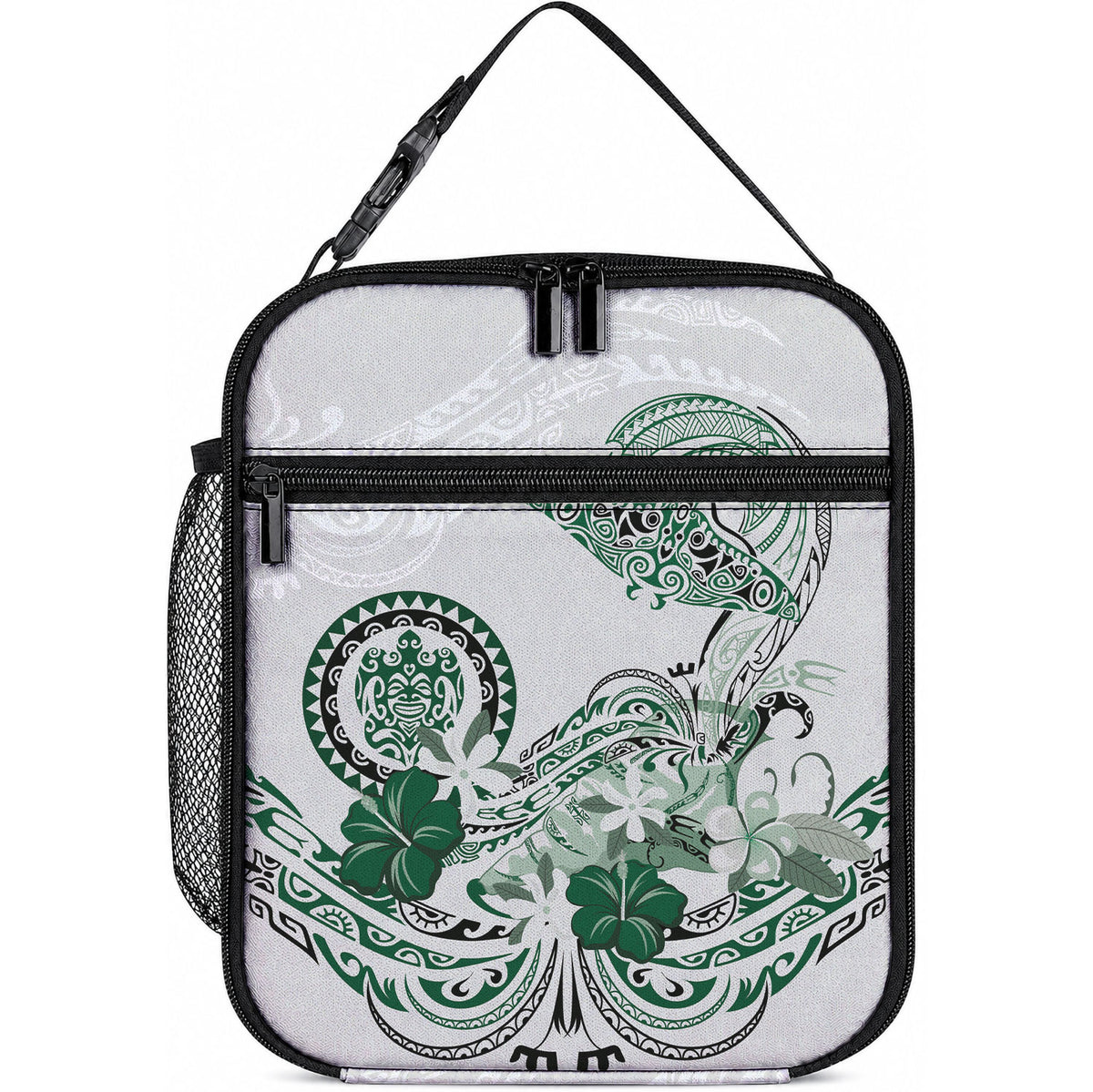 Polynesian Manta Ray Lunch Bag Green Floral Turtle Tattoo LT9 10.2 × 8.3 × 4.3 inch Green - Polynesian Pride