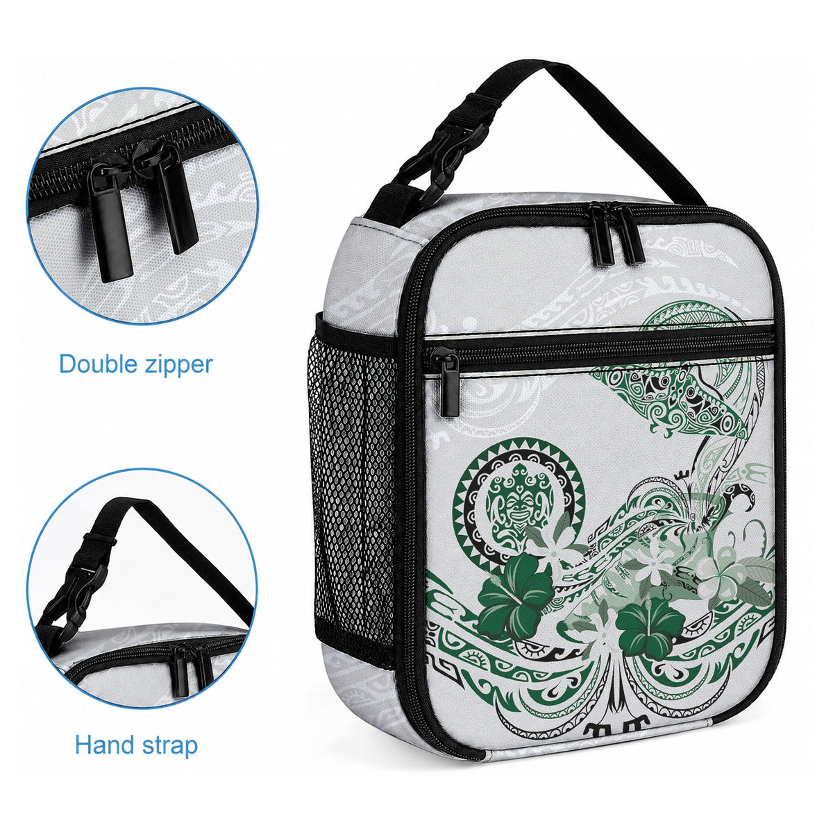 Polynesian Manta Ray Lunch Bag Green Floral Turtle Tattoo LT9 - Polynesian Pride