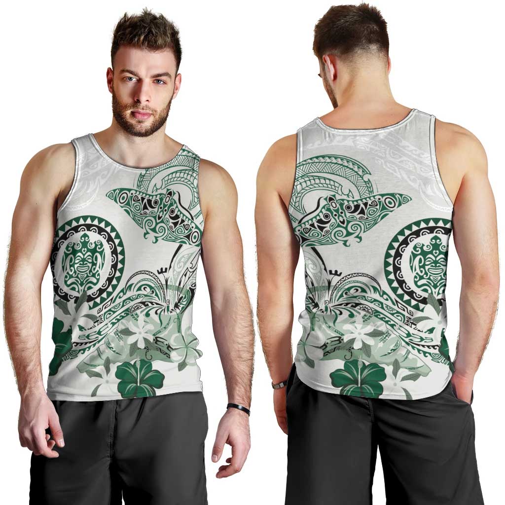 Polynesian Manta Ray Men Tank Top Green Floral Turtle Tattoo - Polynesian Pride