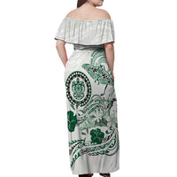 Polynesian Manta Ray Off Shoulder Maxi Dress Green Floral Turtle Tattoo - Polynesian Pride