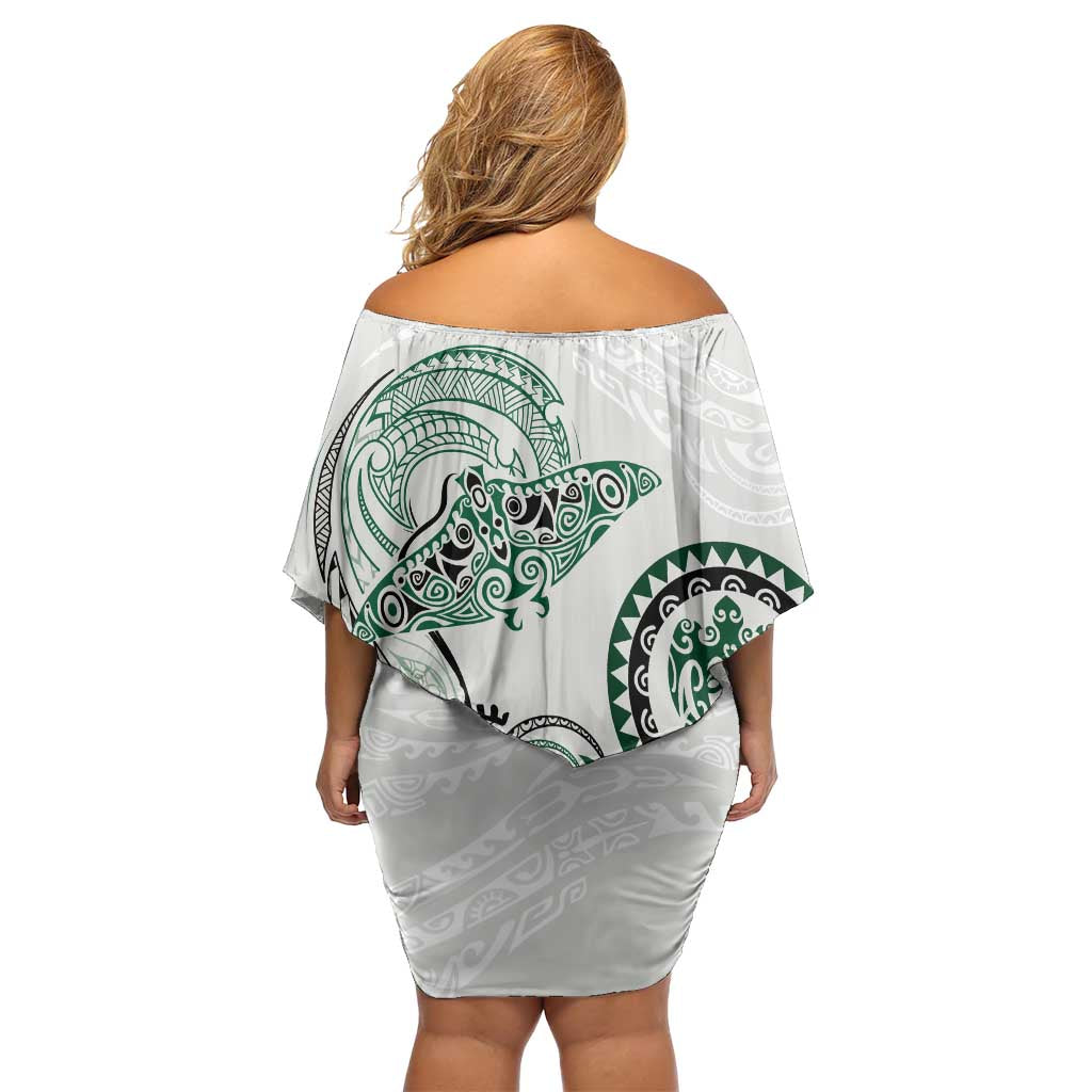 Polynesian Manta Ray Off Shoulder Short Dress Green Floral Turtle Tattoo - Polynesian Pride