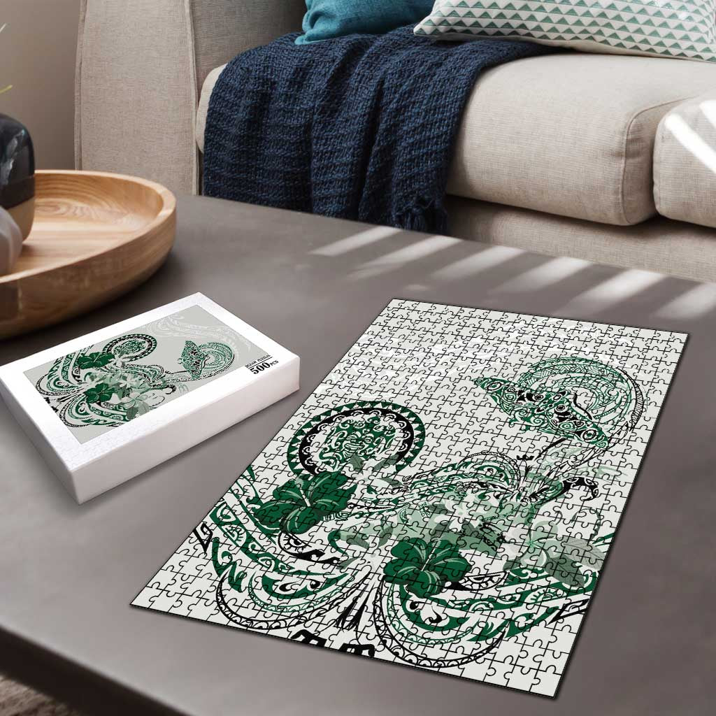 Polynesian Manta Ray Puzzle Green Floral Turtle Tattoo - Polynesian Pride