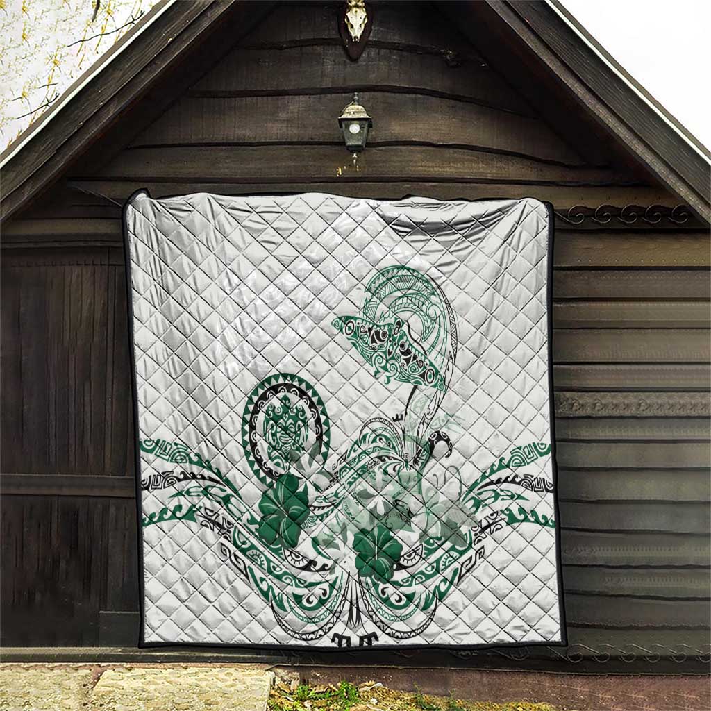 Polynesian Manta Ray Quilt Green Floral Turtle Tattoo - Polynesian Pride