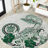 Polynesian Manta Ray Round Carpet Green Floral Turtle Tattoo - Polynesian Pride