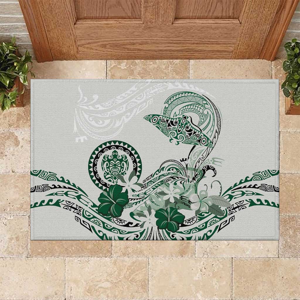 Polynesian Manta Ray Rubber Doormat Green Floral Turtle Tattoo - Polynesian Pride
