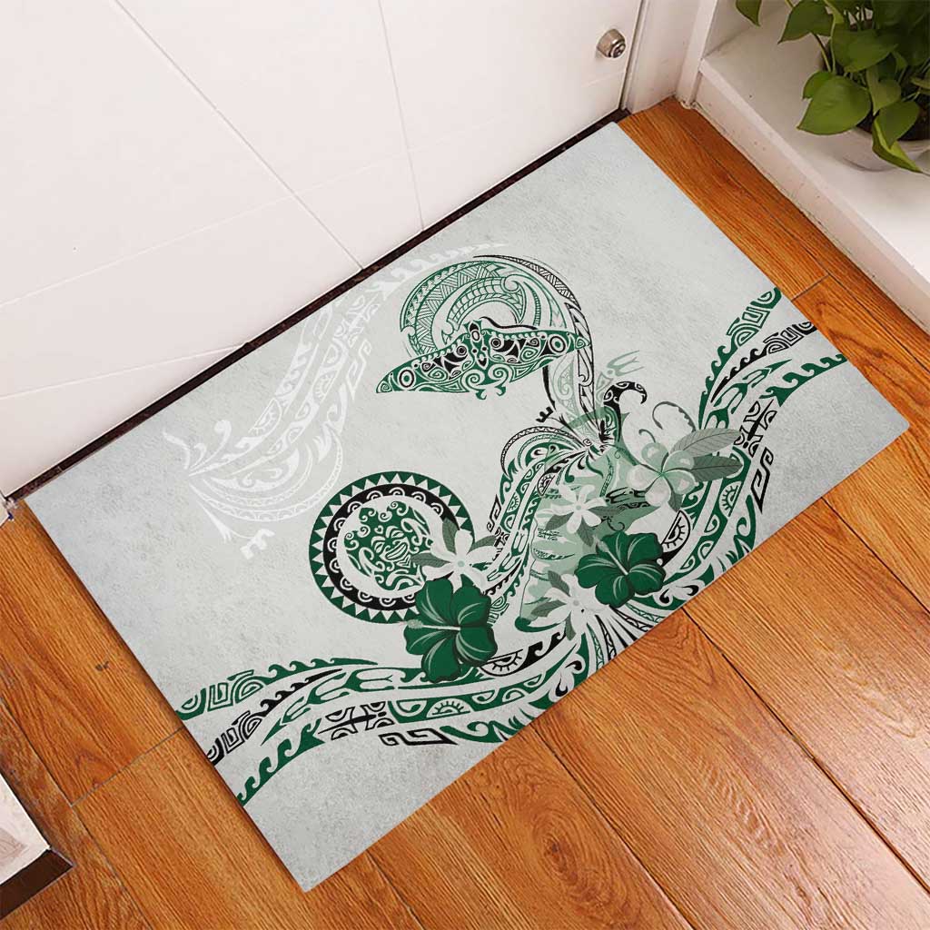 Polynesian Manta Ray Rubber Doormat Green Floral Turtle Tattoo - Polynesian Pride