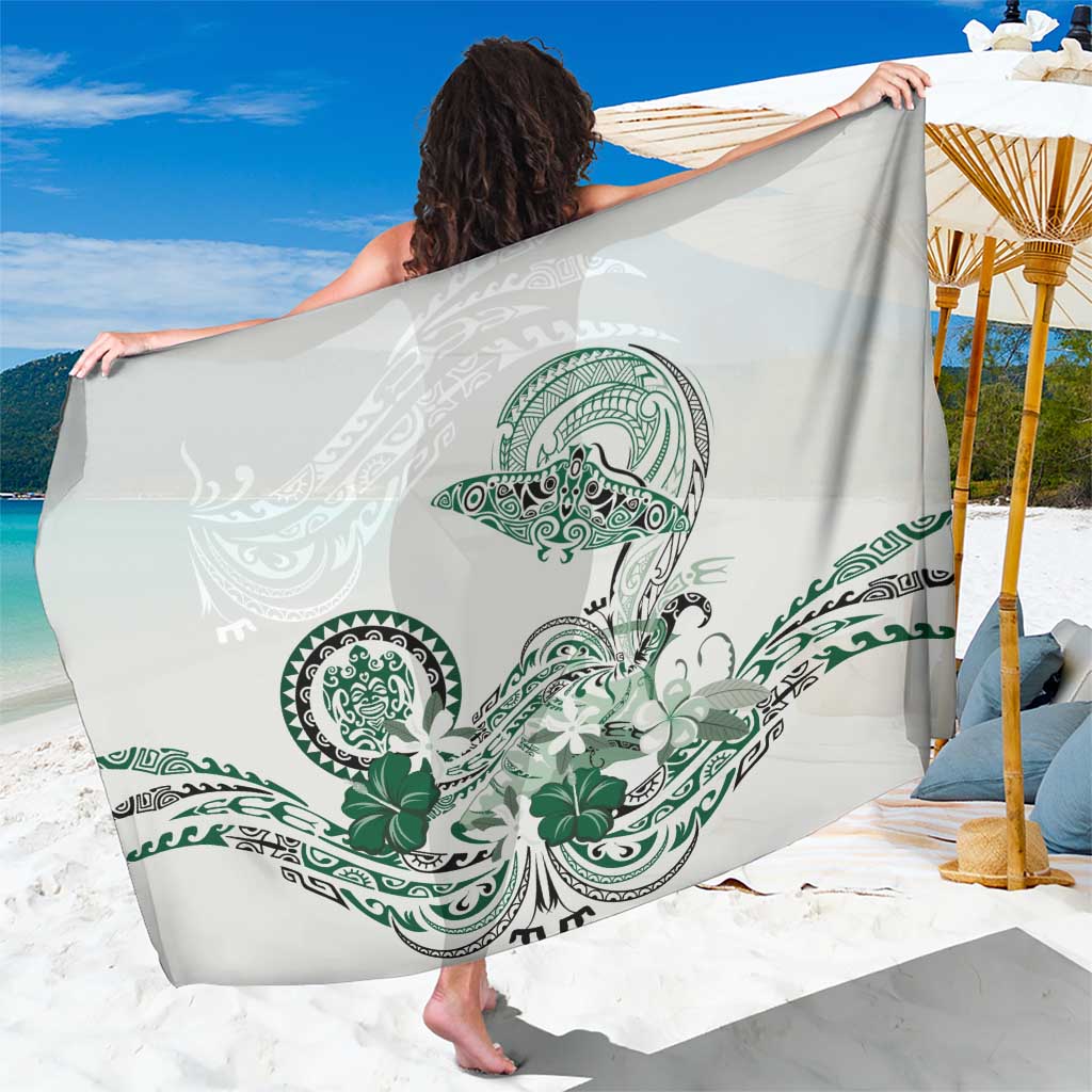 Polynesian Manta Ray Sarong Green Floral Turtle Tattoo - Polynesian Pride