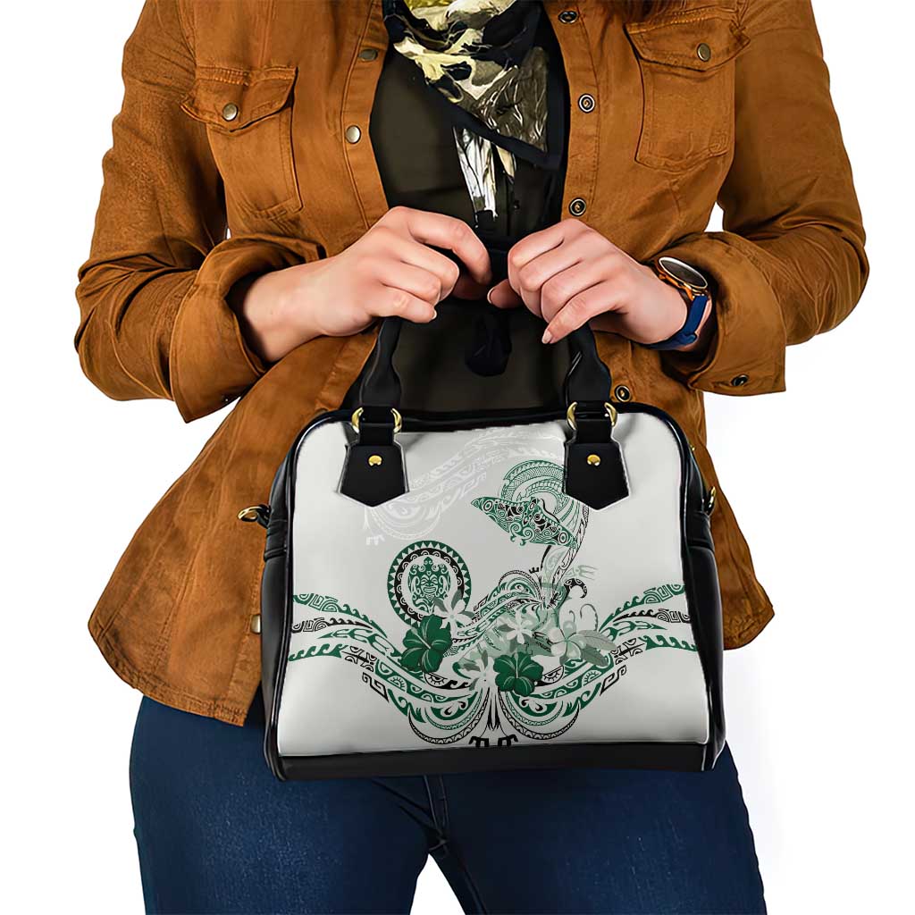 Polynesian Manta Ray Shoulder Handbag Green Floral Turtle Tattoo - Polynesian Pride