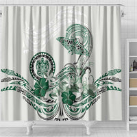 Polynesian Manta Ray Shower Curtain Green Floral Turtle Tattoo - Polynesian Pride