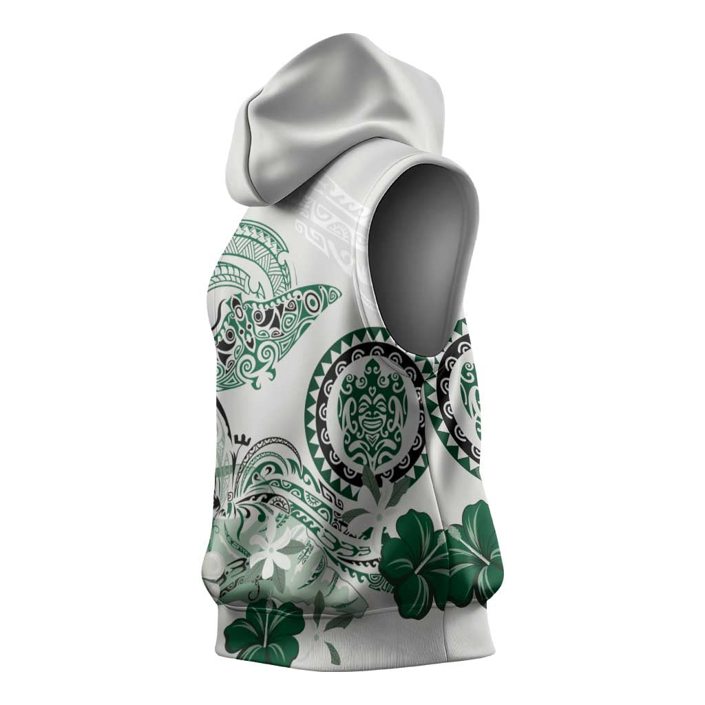 Polynesian Manta Ray Sleeveless Hoodie Green Floral Turtle Tattoo - Polynesian Pride