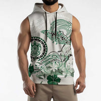 Polynesian Manta Ray Sleeveless Hoodie Green Floral Turtle Tattoo - Polynesian Pride