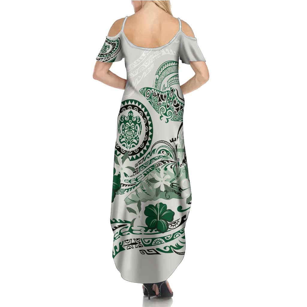 Polynesian Manta Ray Summer Maxi Dress Green Floral Turtle Tattoo - Polynesian Pride