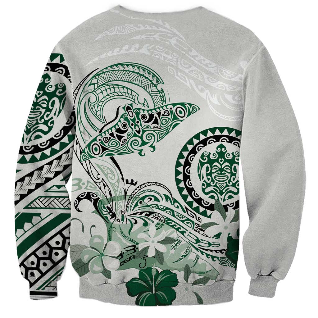 Polynesian Manta Ray Sweatshirt Green Floral Turtle Tattoo - Polynesian Pride