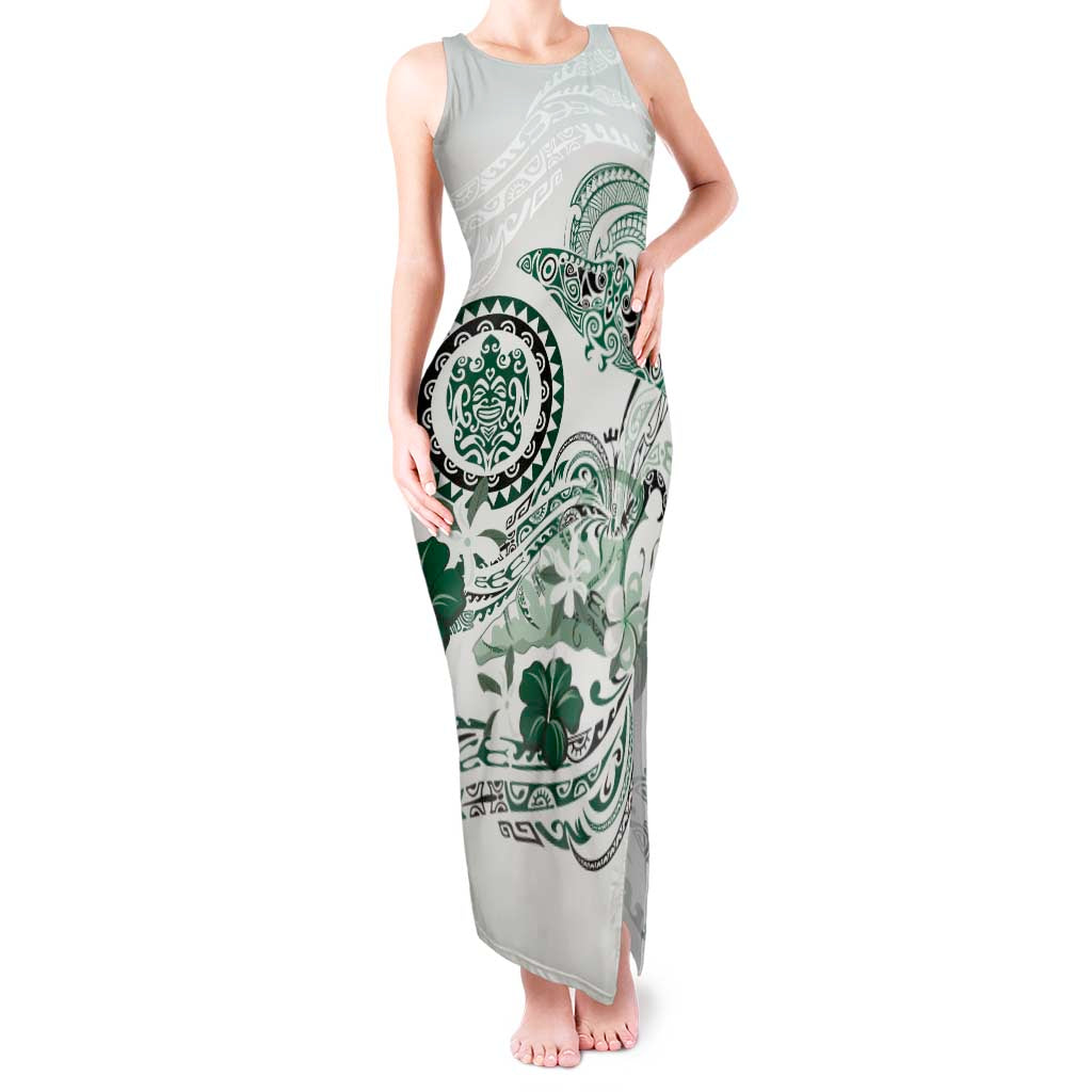 Polynesian Manta Ray Tank Maxi Dress Green Floral Turtle Tattoo - Polynesian Pride