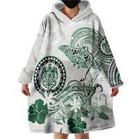 Polynesian Manta Ray Wearable Blanket Hoodie Green Floral Turtle Tattoo - Polynesian Pride