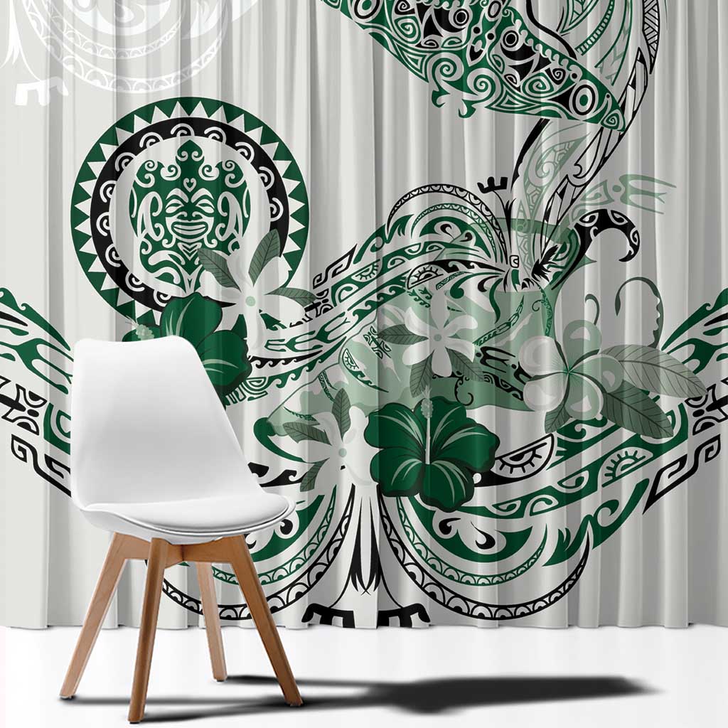 Polynesian Manta Ray Window Curtain Green Floral Turtle Tattoo - Polynesian Pride