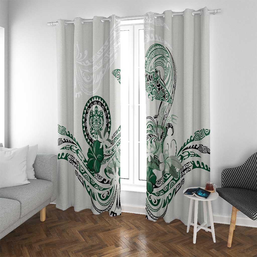 Polynesian Manta Ray Window Curtain Green Floral Turtle Tattoo - Polynesian Pride