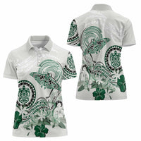 Polynesian Manta Ray Women Polo Shirt Green Floral Turtle Tattoo - Polynesian Pride