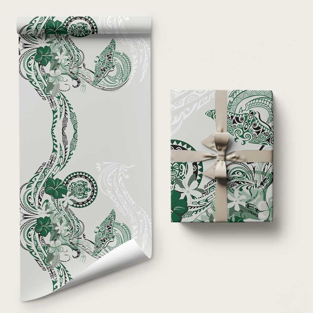 Polynesian Manta Ray Wrapping Paper Green Floral Turtle Tattoo - Polynesian Pride