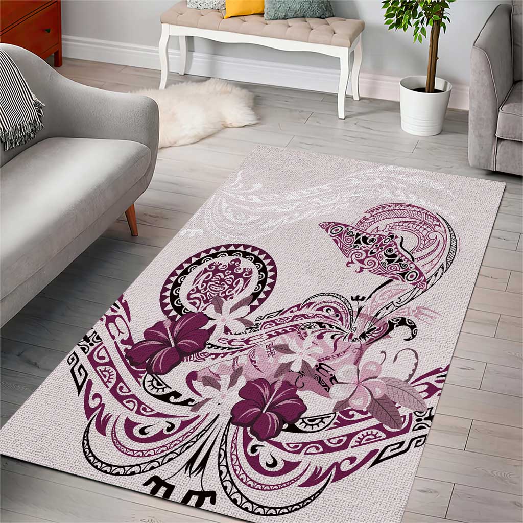 Polynesian Manta Ray Area Rug Pink Floral Turtle Tattoo - Polynesian Pride
