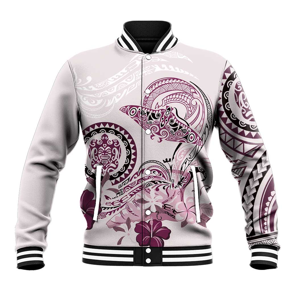 Polynesian Manta Ray Baseball Jacket Pink Floral Turtle Tattoo - Polynesian Pride